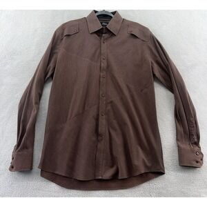 Steven Land Shirt Mens Size XL Brown Modern Fit Button Up 100% Cotton